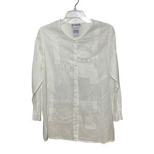Rupees 100% Cotton Coastal Design Button Up Sheer Shirt Size S